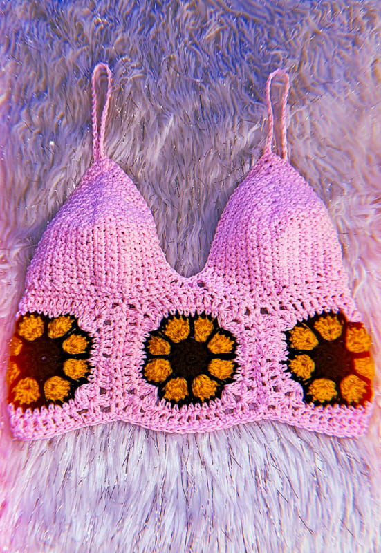 pink with flower crochet bikini
