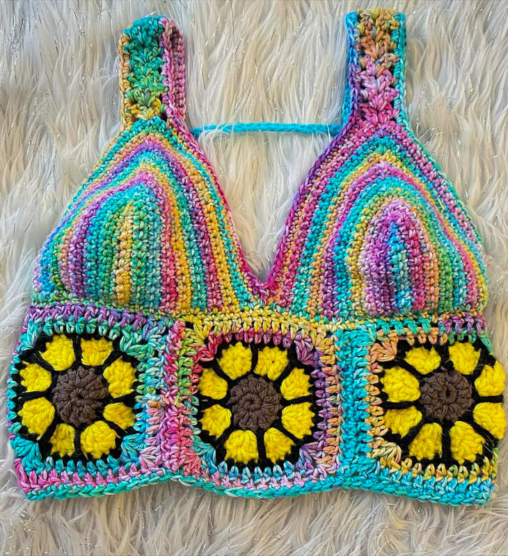 rainbow with flower crochet bikini