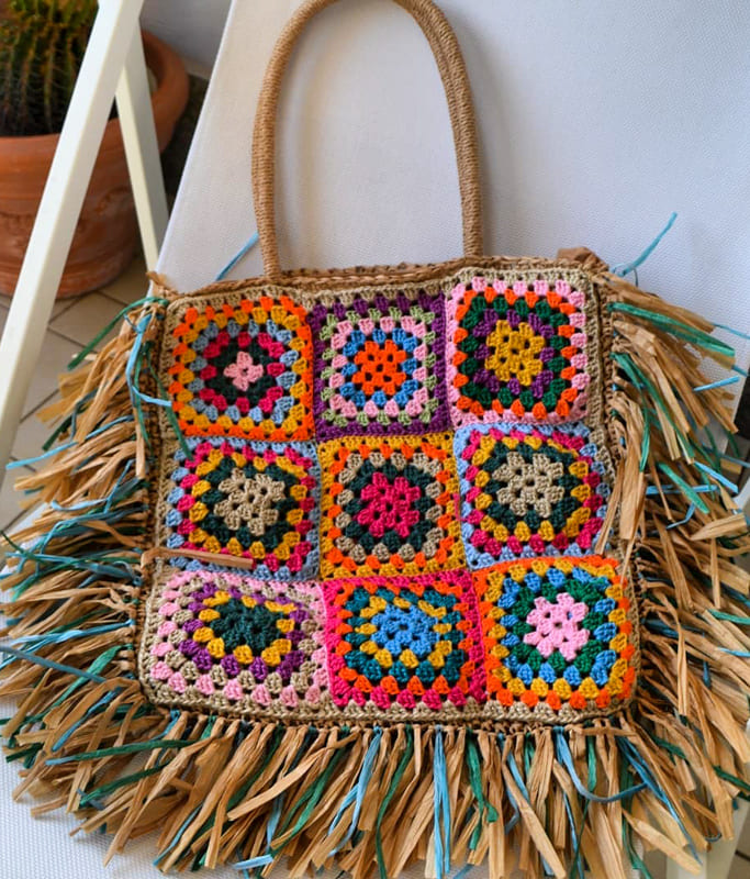 yarn granny square crochet bag