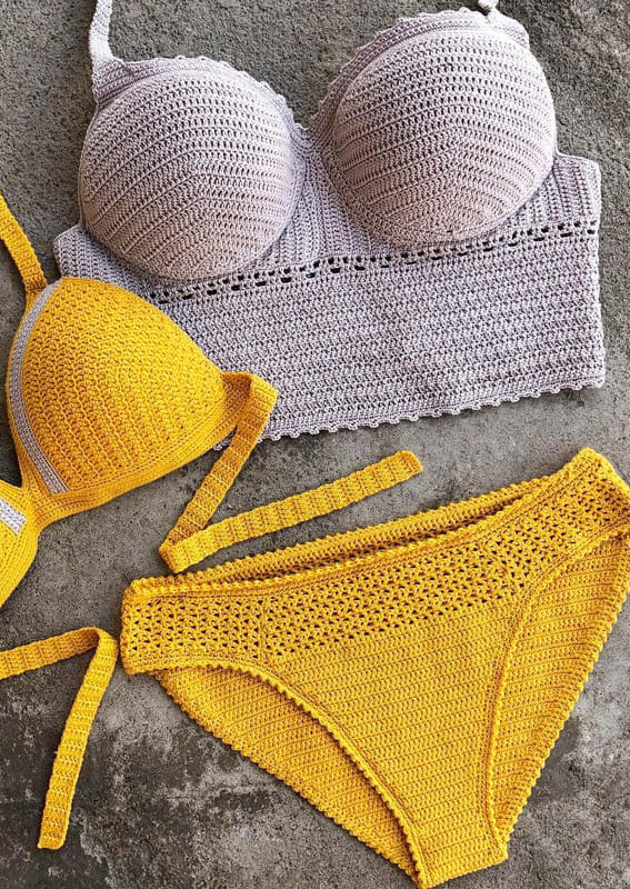 yelloww and cream crochet bikini