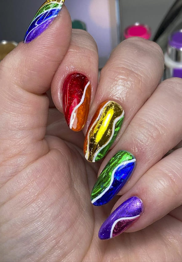 Rainbow metallic nails