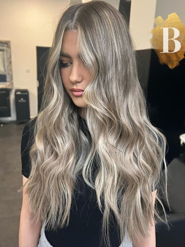 Long Ash Blonde Balayage Messy Hair