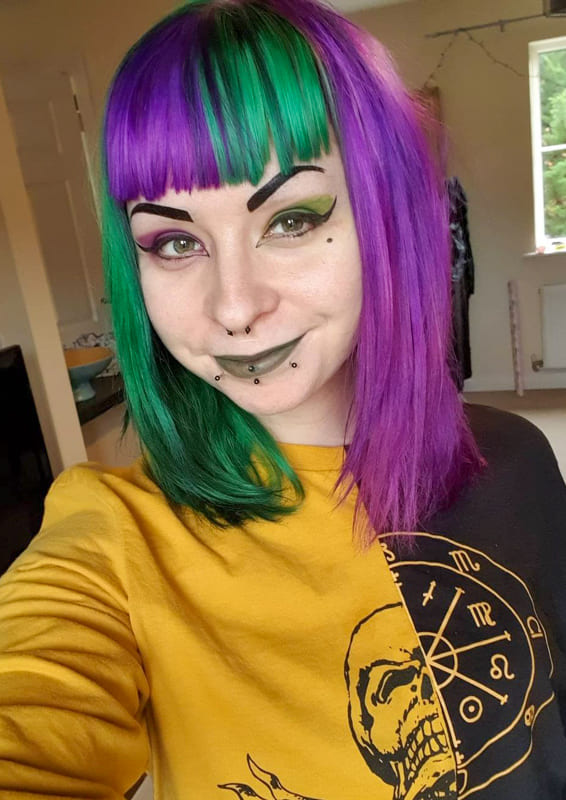 Purple and green hair