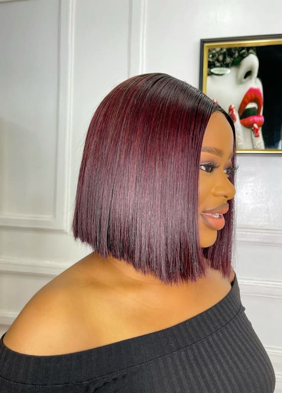 African american short bob burgundy hair