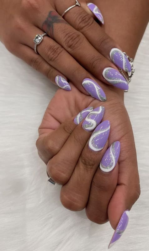 Almond glitter lavender nails