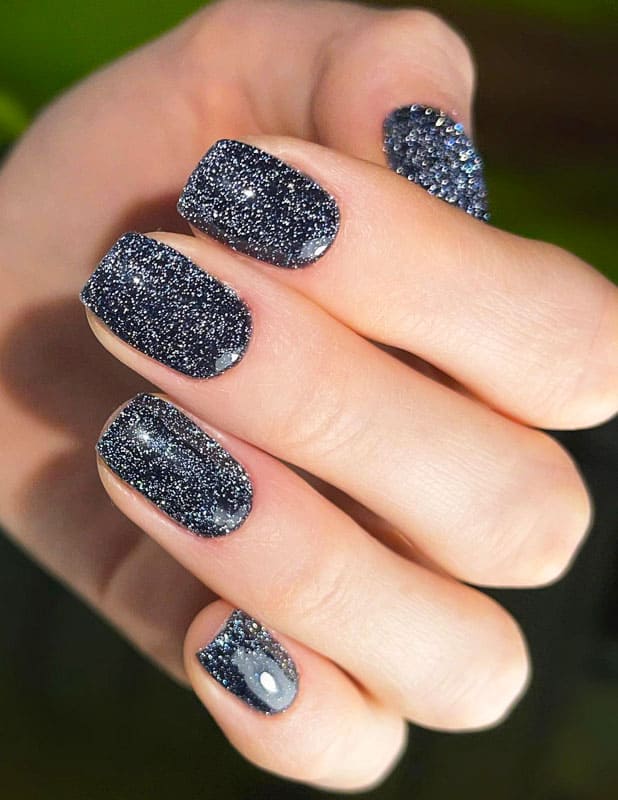 Black Nails with White Glitter