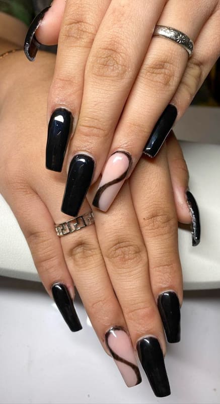 Black coffin acrylic nails