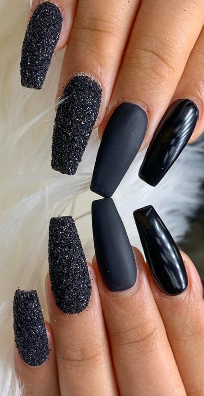 44 Matte Black Nails Designs That Will Make You Thrilled | Matte black nails,  Black acrylic nails, Black nails