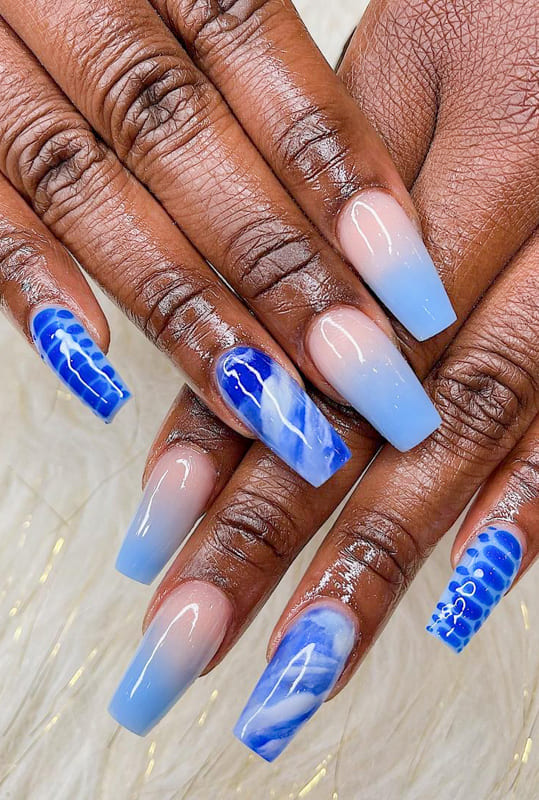 Blue marble coffin nails