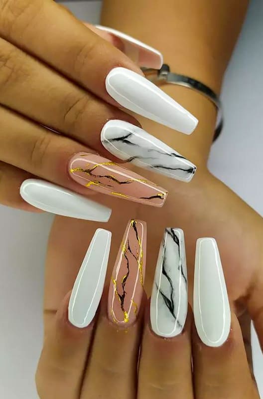 Coffin gold marble nails