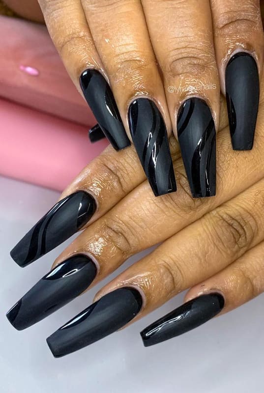 Coffin matte black nails