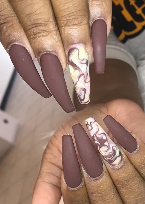 Coffin matte brown nails