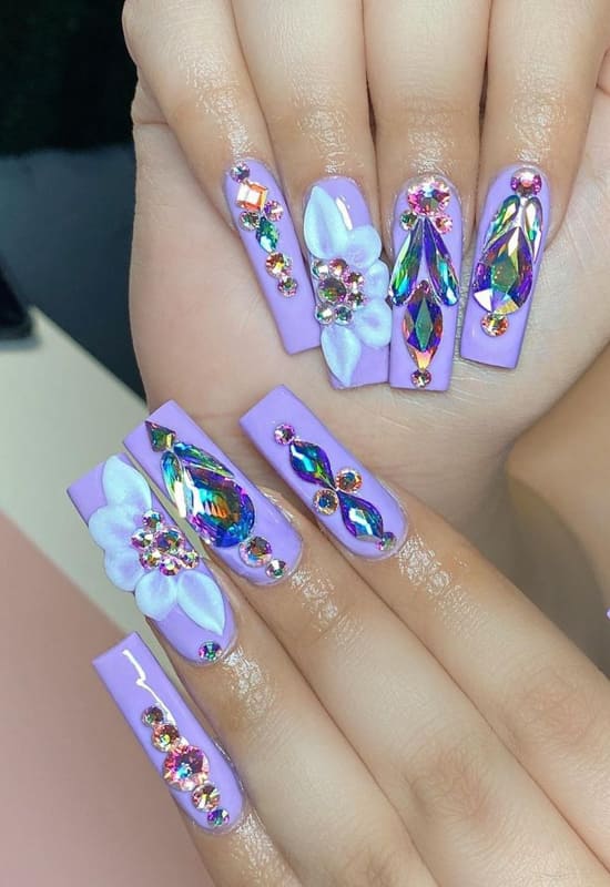 Crystal and lavender nails