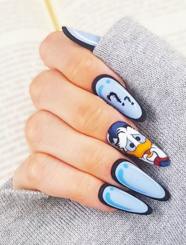 Donald Duck Nail Sticker on Almond Nails