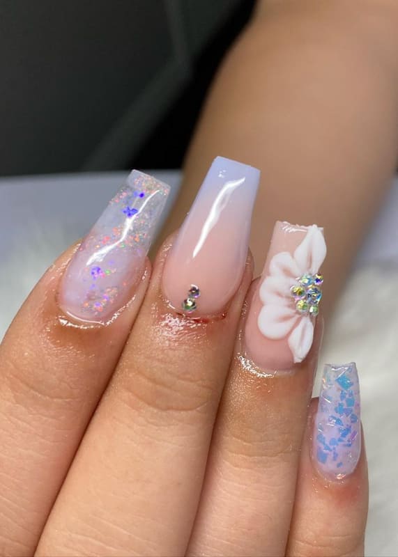 Flower ombre lavender nails