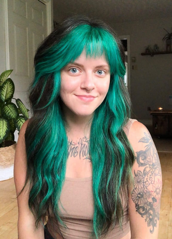 Green and black teal hair