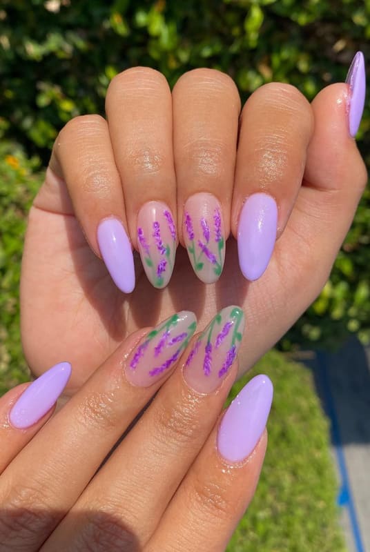 Lavender flower print nails