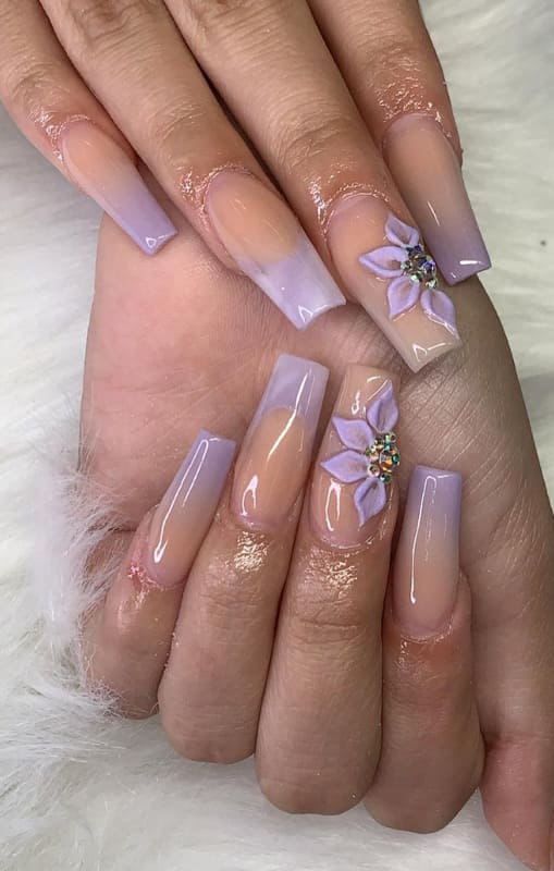 Lavender ombre nails with flowers