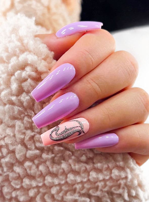 Long Coffing Lavender Nails