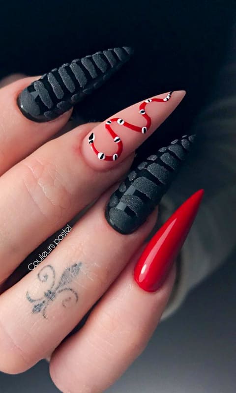 Long black and red nails
