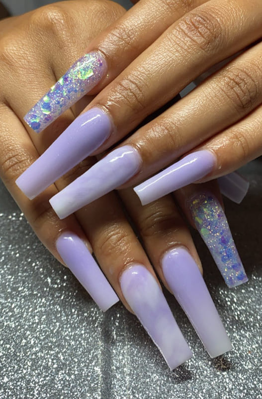 Long coffin ombre lavender nails