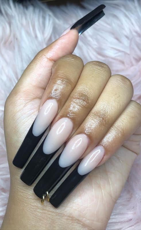 Long french black nails