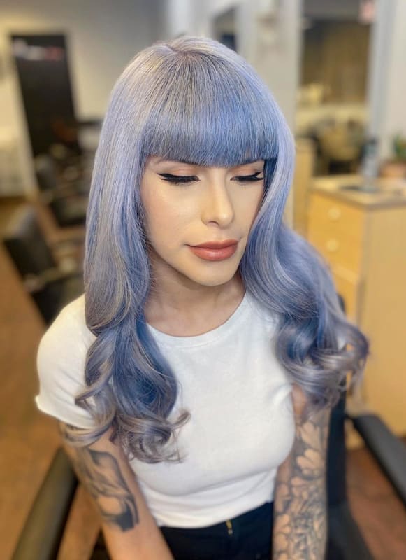 Long lilac silver hair with bangs