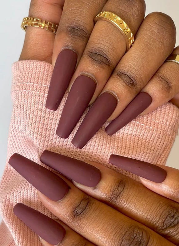 Long matte burgundy nails