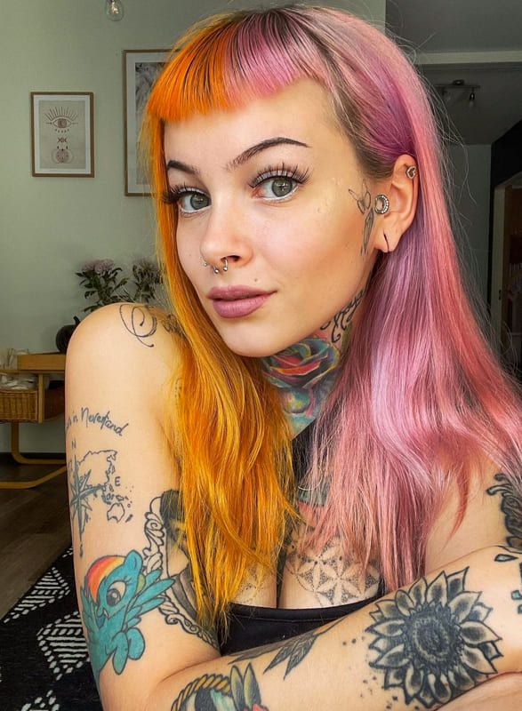 Long pink and orange hair