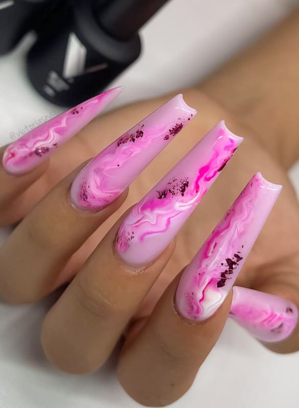 Long pink summer coffin nails