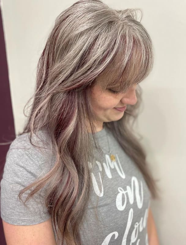 Long silver and red hair