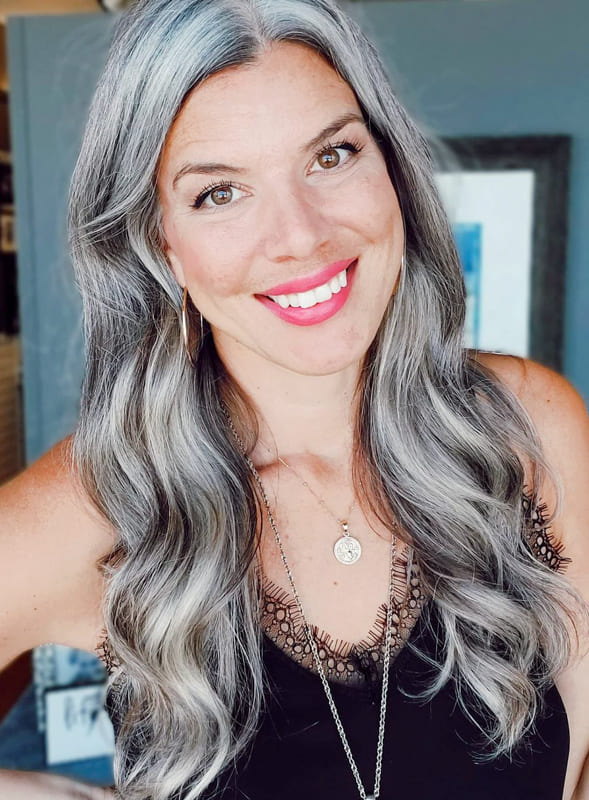 Long silver balayage hair