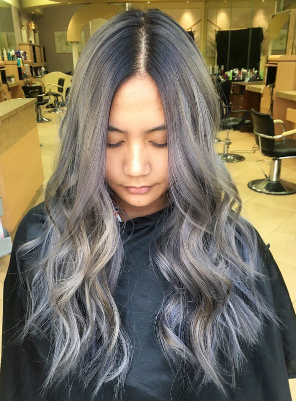 Long wavy ash silver hair