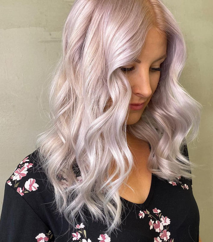 Long wavy silver pink hair