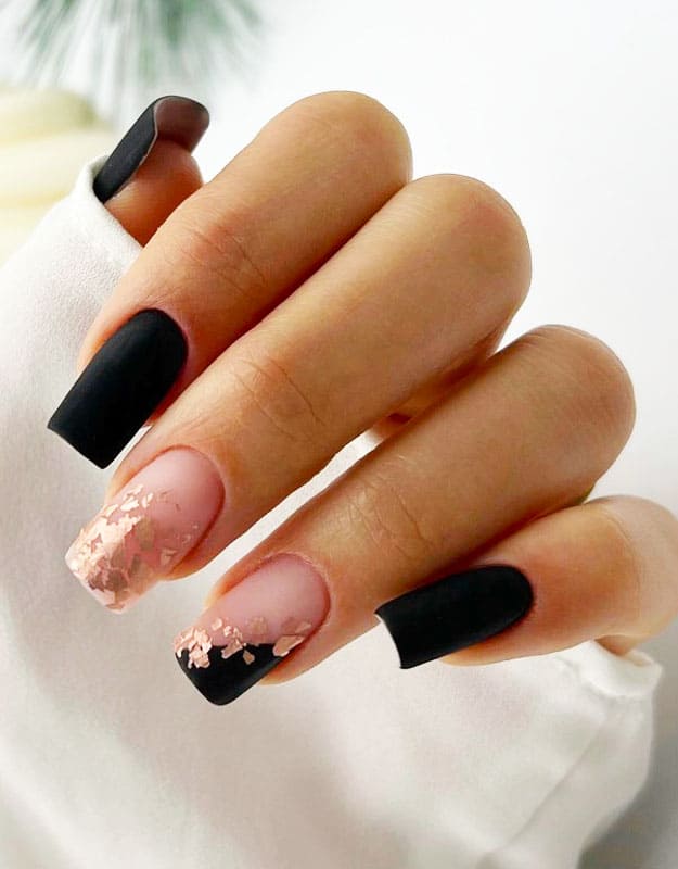 Medium Square and Gold Black Nails