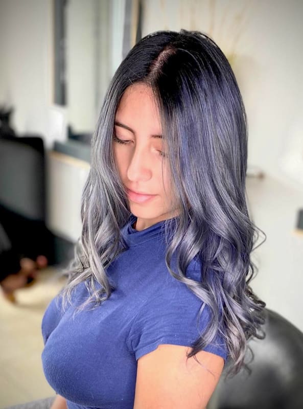 Medium wavy dark silver hair