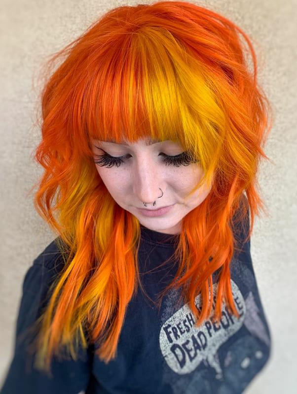 Medium wavy orange yellow hair