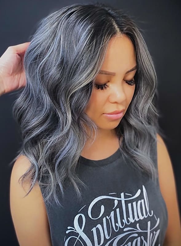 Metallic wavy silver hair