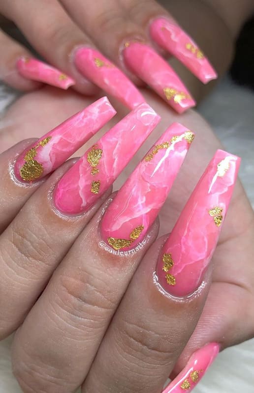 Pink coffin marble nails