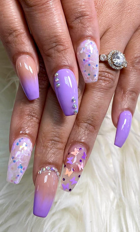 Purple coffin nails