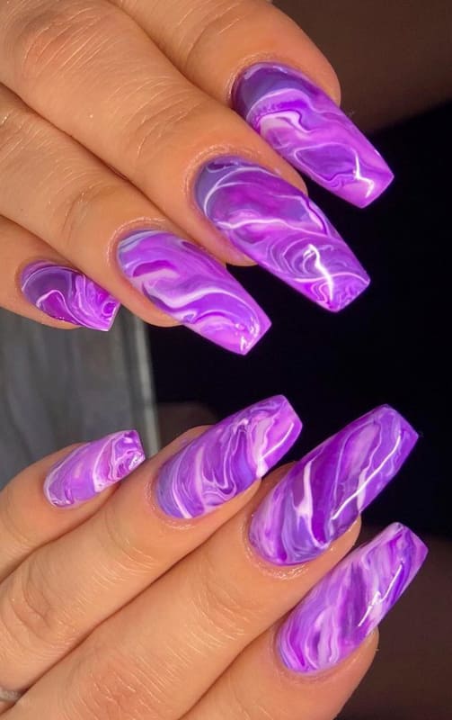 Purple marble cute nails