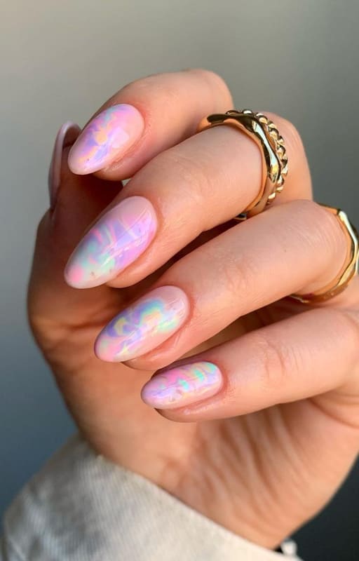 Rainbow marble gel nails