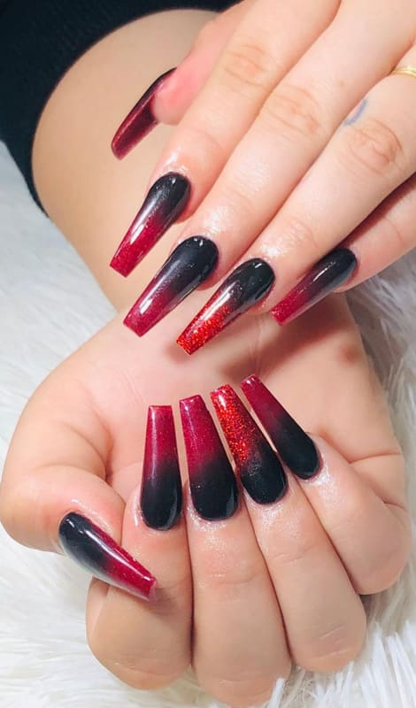 Red and black ombre nails