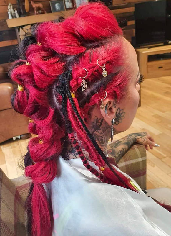 Red and black viking braids hair