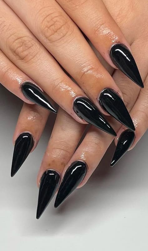 Short black stiletto nails