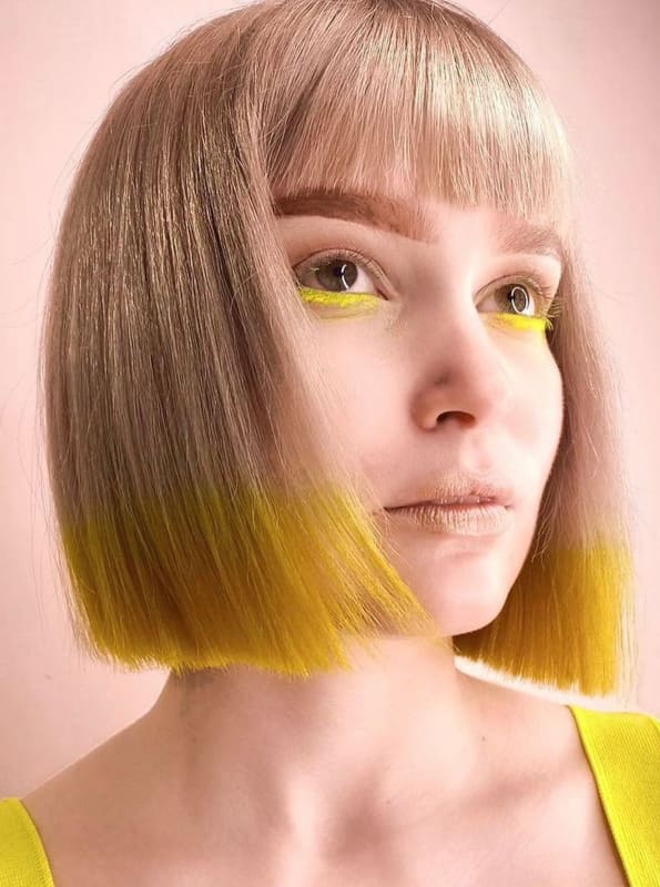 Short bob blonde yellow hair with bangs