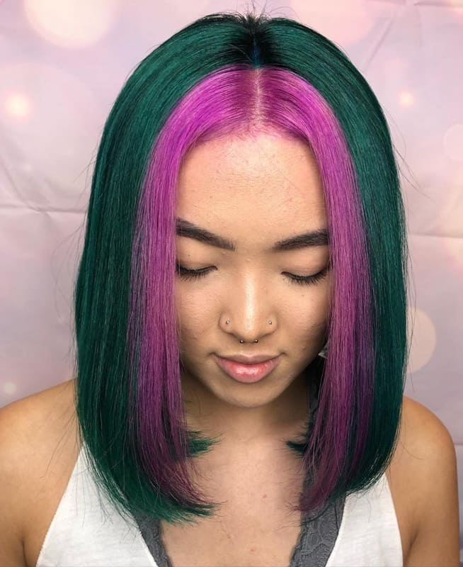 Short bob teal and pink hair