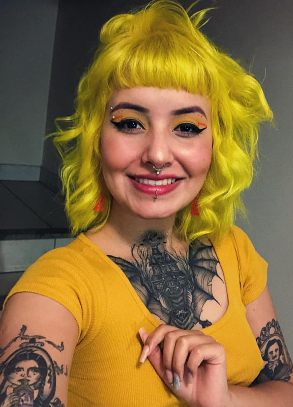 Short messy yellow hair with bangs