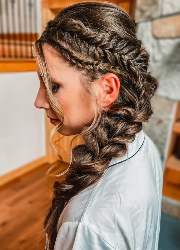 Side fishtail viking braids for long hair