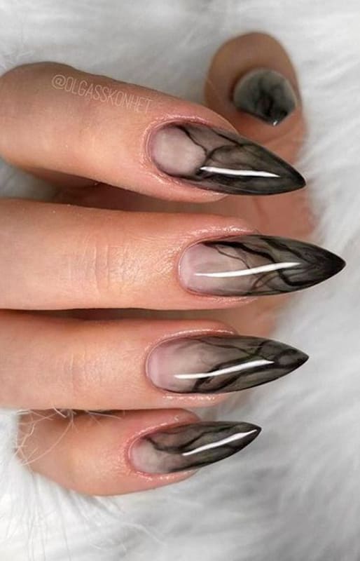 Stiletto black marble nails